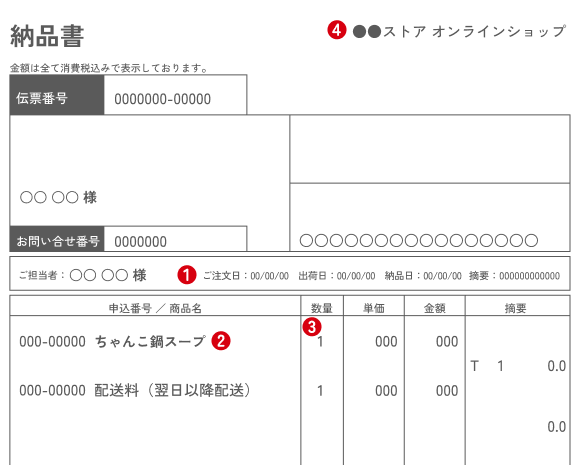 領収書と納品書の例